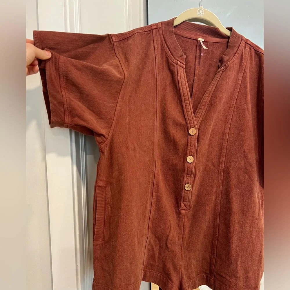 Free People Rust Red Short Sleeve Romper
